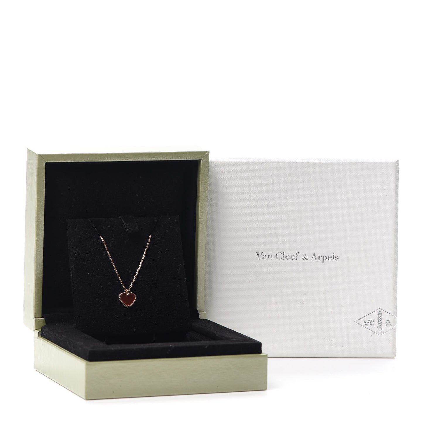 18K Rose Gold Carnelian Sweet Alhambra Heart Pendant Necklace