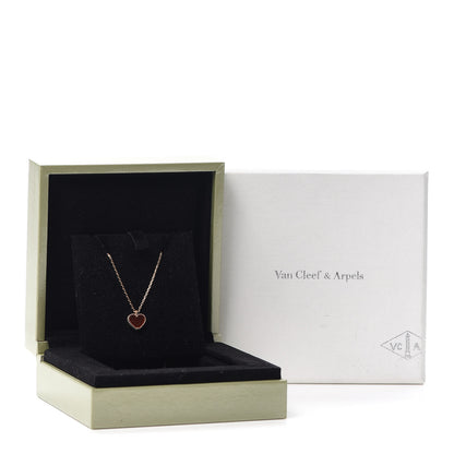 Van Cleef & Arpels 18K Rose Gold Carnelian Sweet Alhambra Heart Pendant Necklace 7 of 7