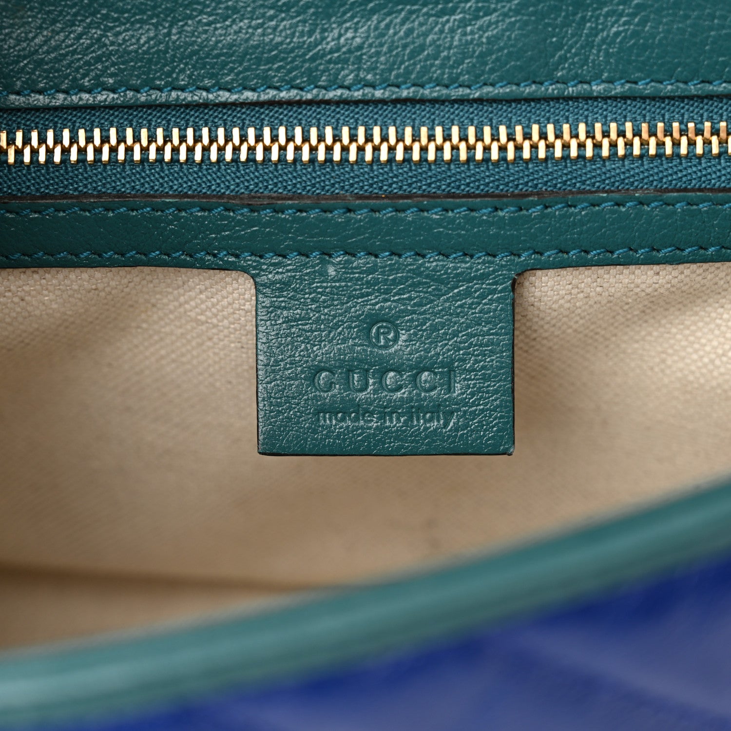 Gucci Azalea Calfskin Enamel Matelasse Diagonal Small Torchon GG Marmont Shoulder Bag Imperial Blue Pavone 6 of 11