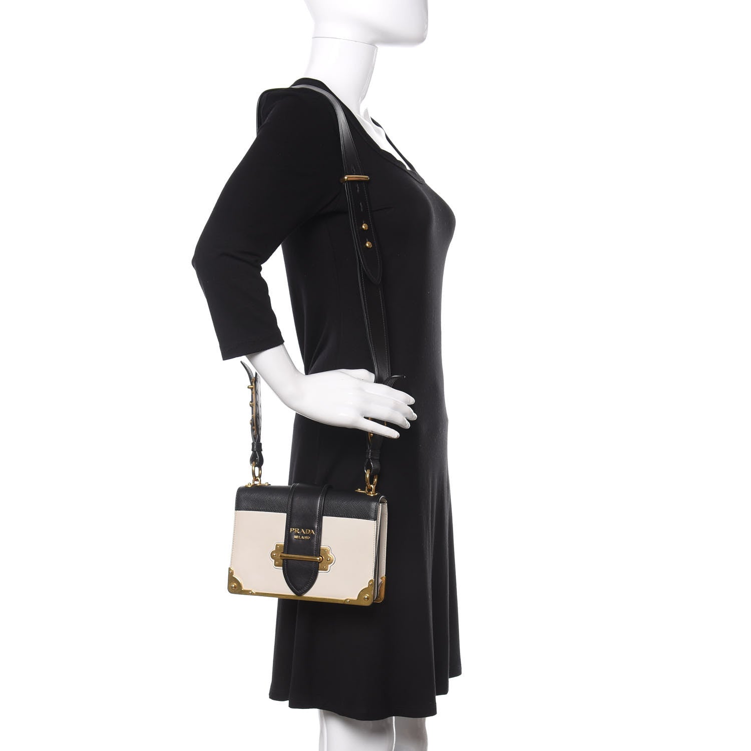 Prada City Calf Saffiano Cahier Bag Talco Black 2 of 12