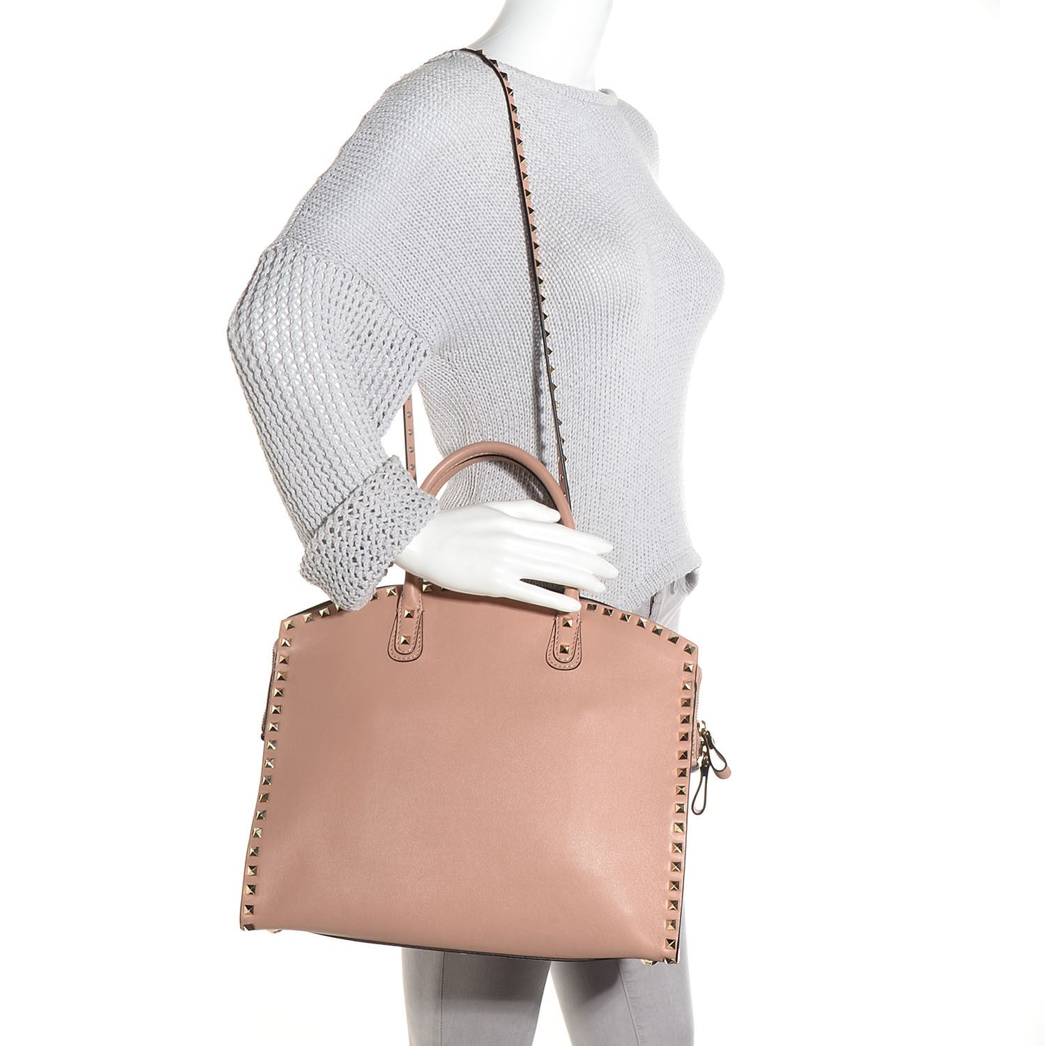 Valentino Garavani Vitello Rockstud Dome Shopper Soft Noisette 2 of 9