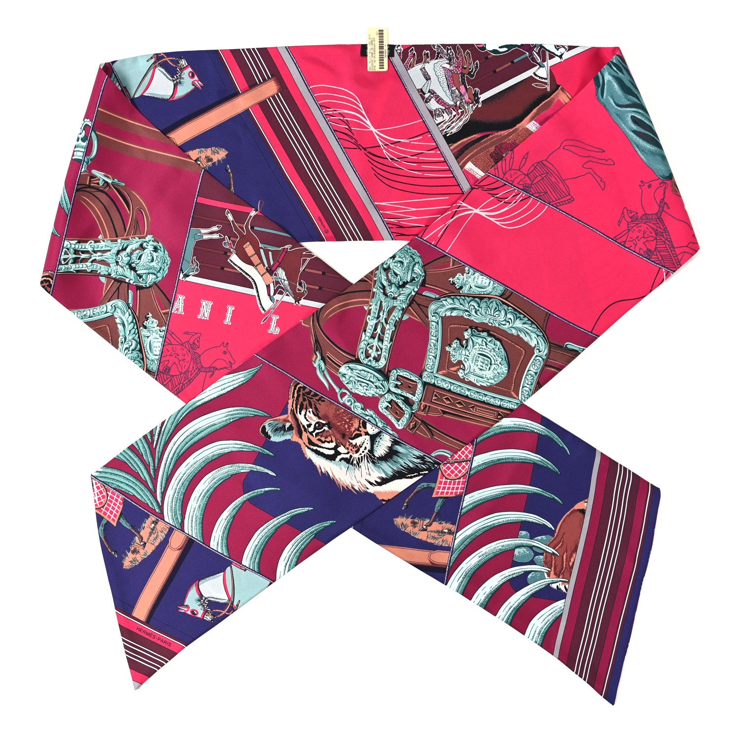 Hermes Silk Maxi Twilly Rose Indien Bordeaux Vert 1 of 6