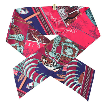 Hermes Silk Maxi Twilly Rose Indien Bordeaux Vert 1 of 6