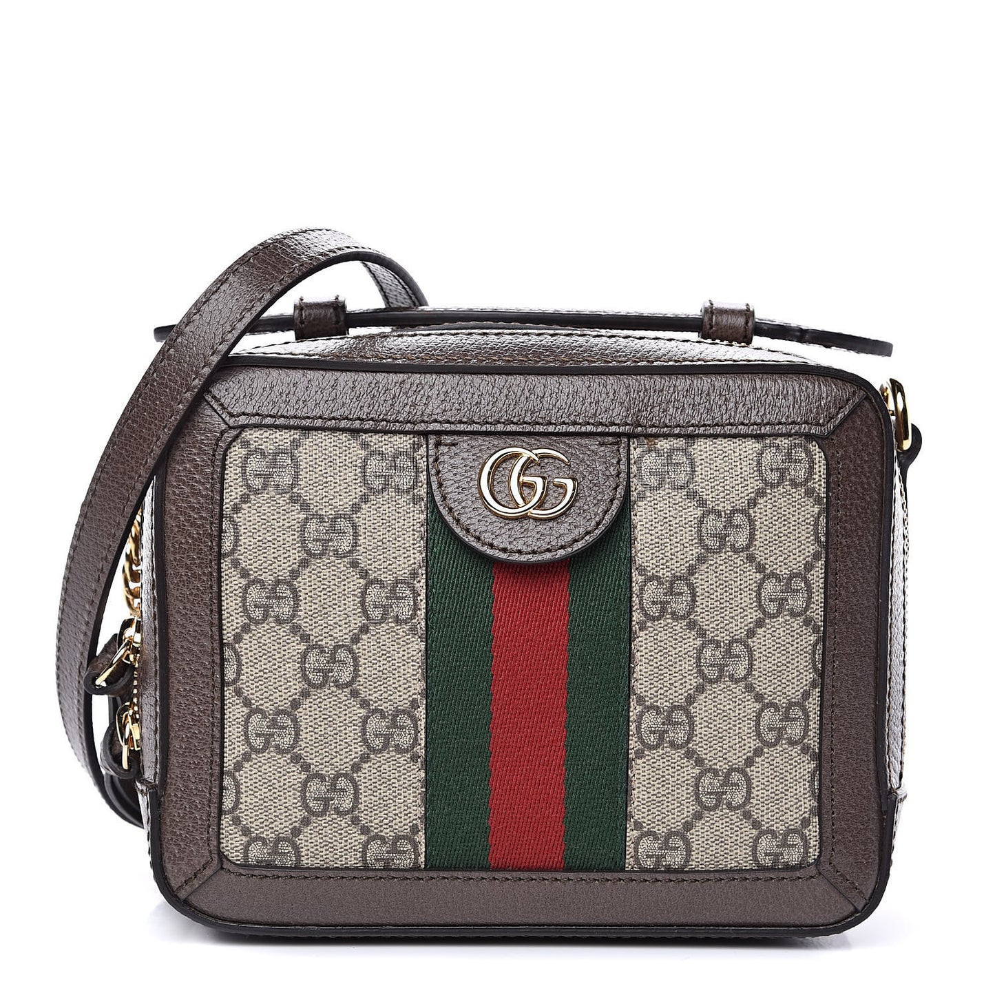 GG Supreme Monogram Mini Ophidia Top Handle Shoulder Bag Brown