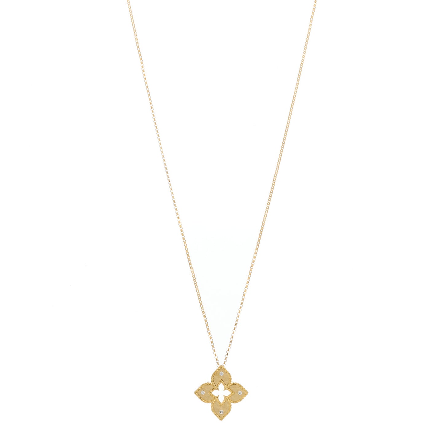 18K Yellow Gold Diamond Petite Venetian Princess Flower Pendant Necklace