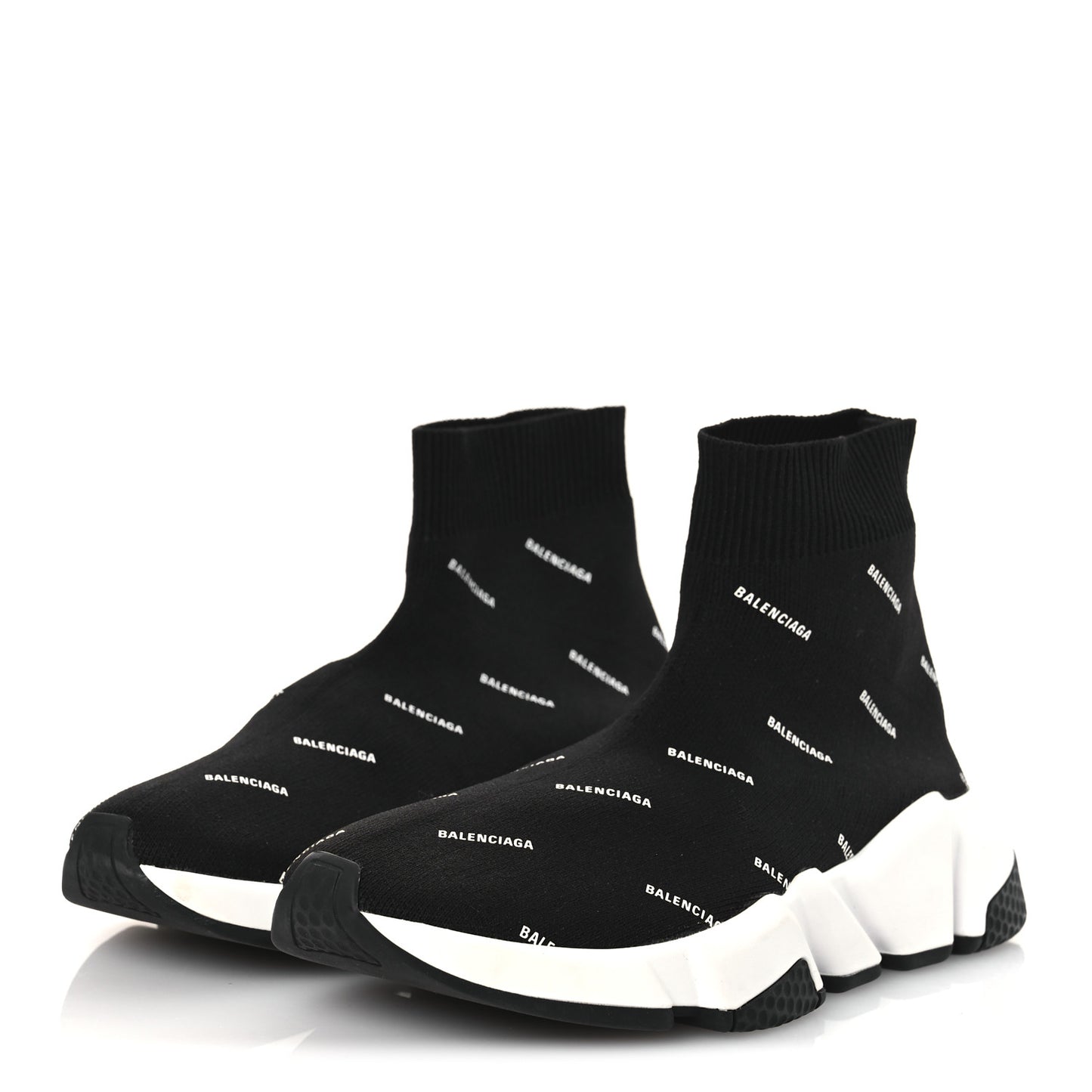 Neoprene Knit Allover Logo Bi-Color Sole Womens Speed Sneakers 35 Black White
