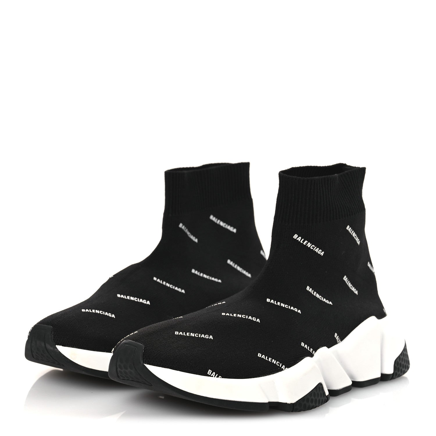 Balenciaga Neoprene Knit Allover Logo Bi-Color Sole Womens Speed Sneakers 35 Black White 8 of 26