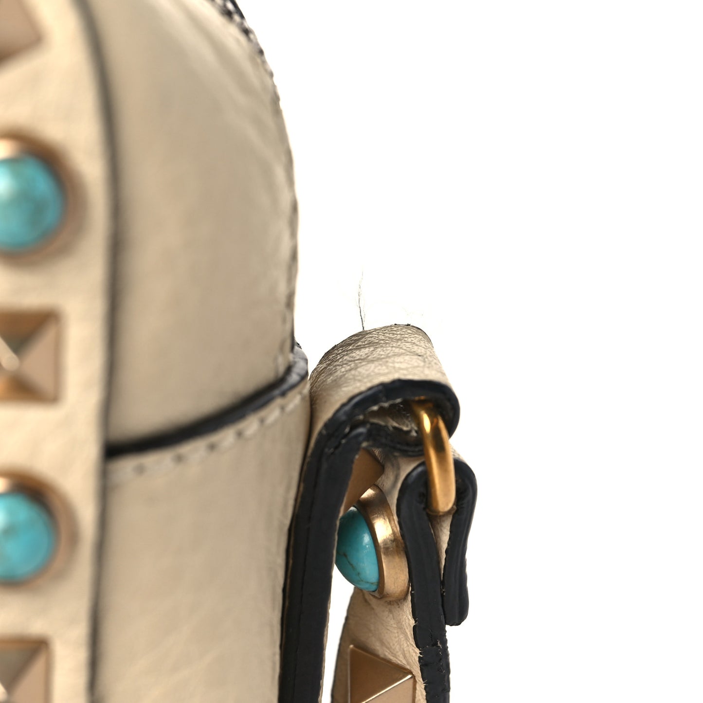 Grained Calfskin Turquoise Rockstud Rolling Camera Crossbody Bag Ivory