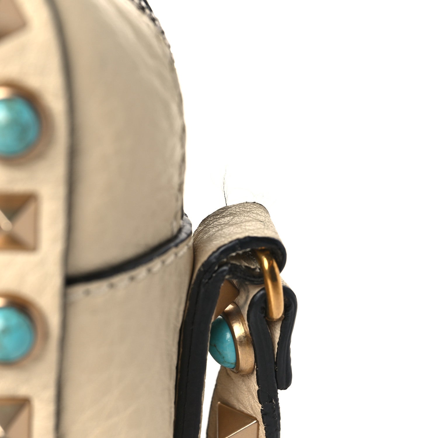 Valentino Garavani Grained Calfskin Turquoise Rockstud Rolling Camera Crossbody Bag Ivory 9 of 9