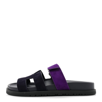 Hermes Suede Goatskin Womens Chypre Sandals 36 Marine Violet Majorette 1 of 9