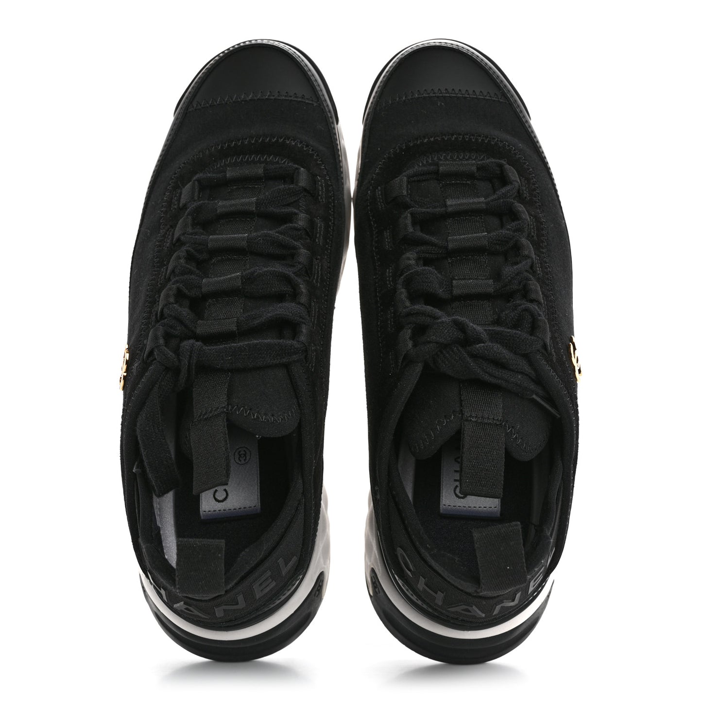 Velvet Calfskin Mixed Fibers CC Sneakers 38 Black