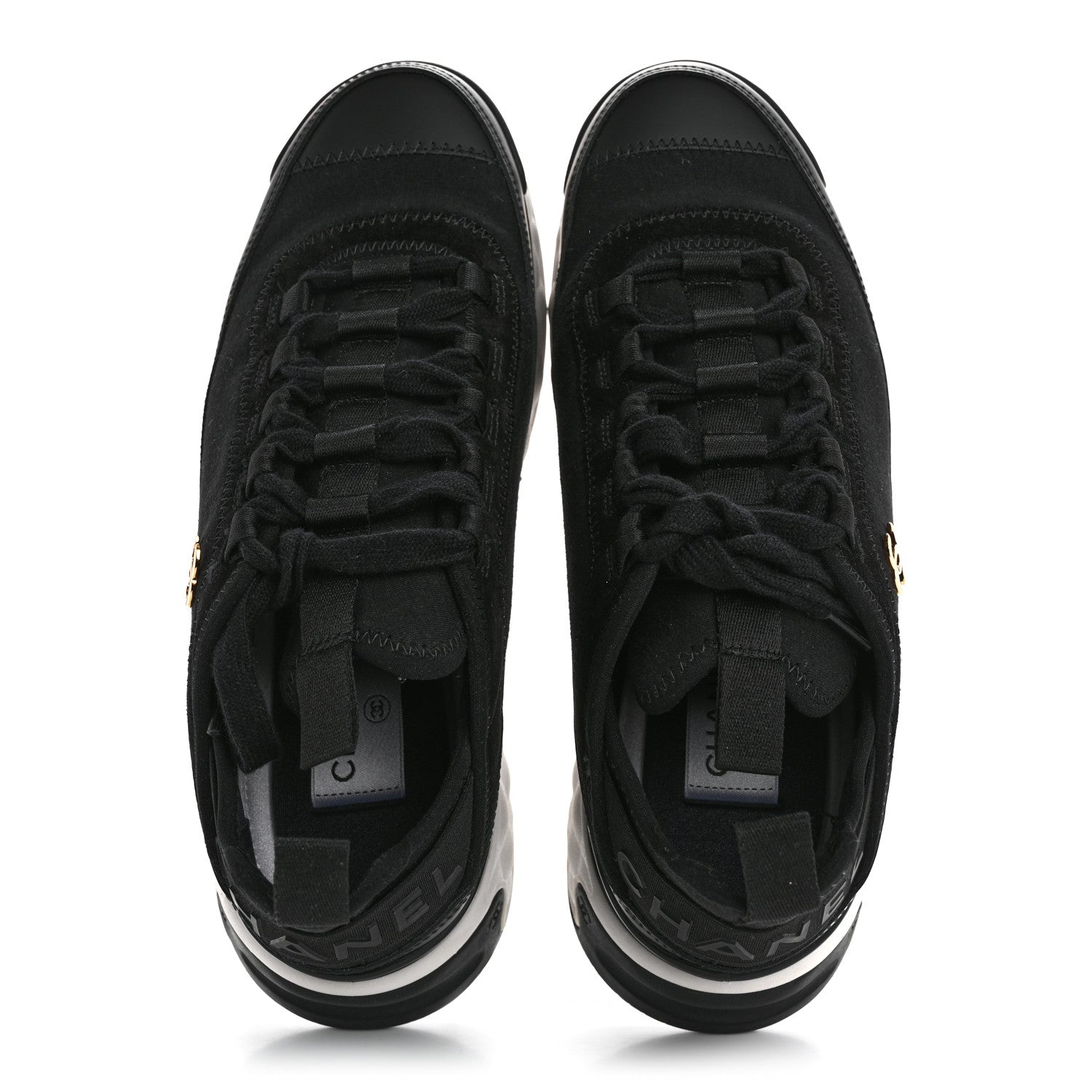 Chanel Velvet Calfskin Mixed Fibers CC Sneakers 38 Black 2 of 11