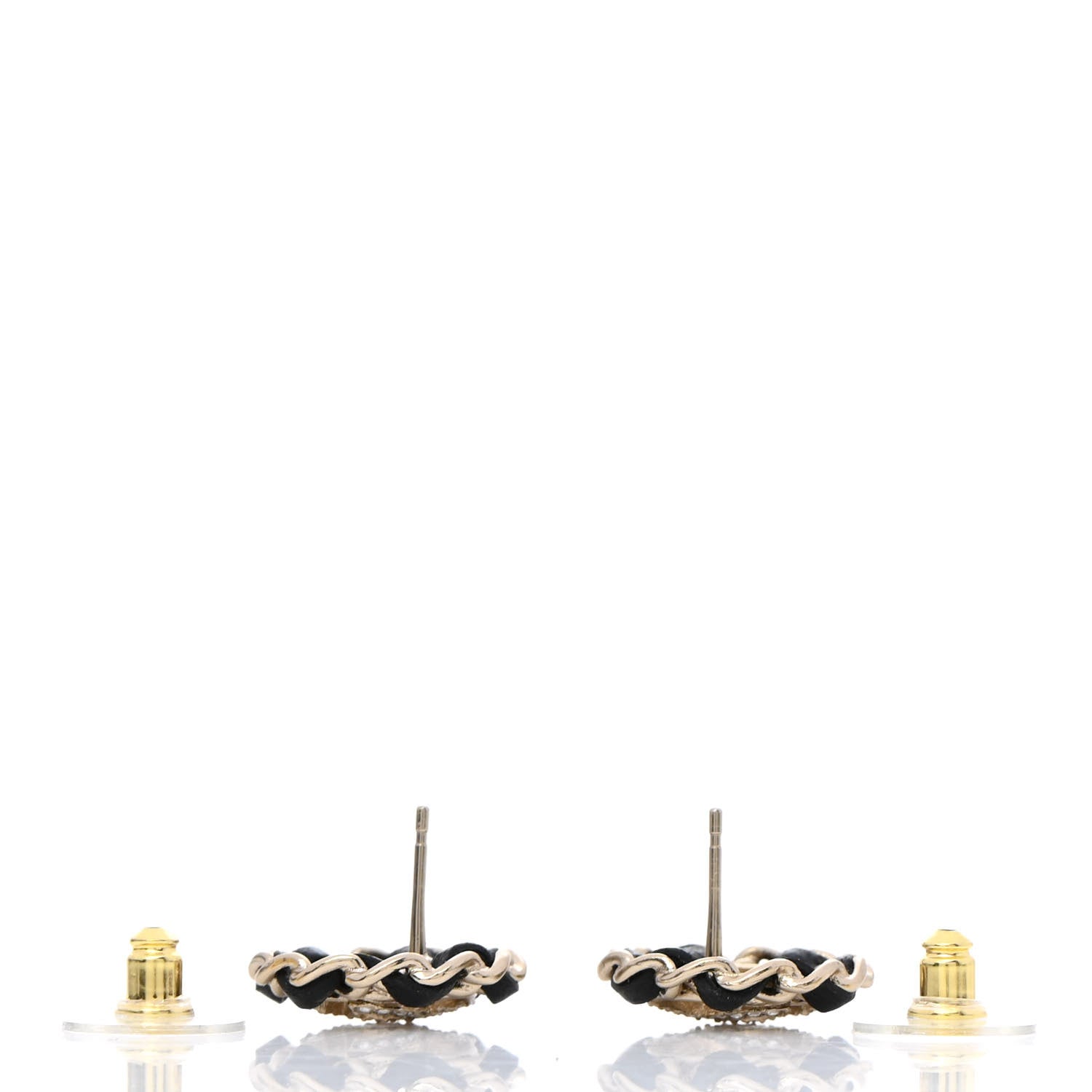 Chanel Crystal Lambskin Chain CC Stud Earrings Black Gold 3 of 5