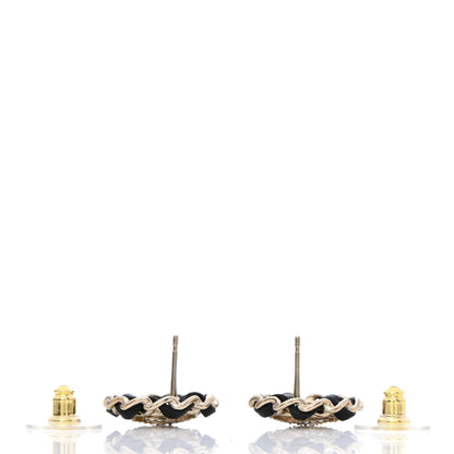 Chanel Crystal Lambskin Chain CC Stud Earrings Black Gold 3 of 5