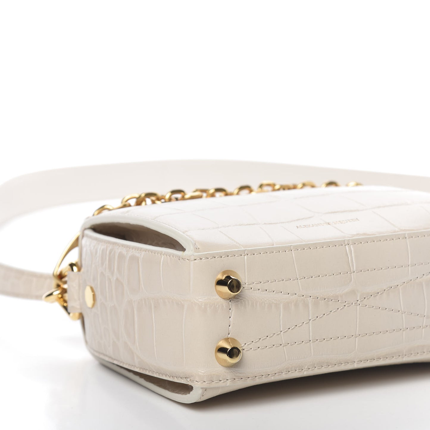 Calfskin Crocodile Embossed Box Shoulder Bag 16 Cream