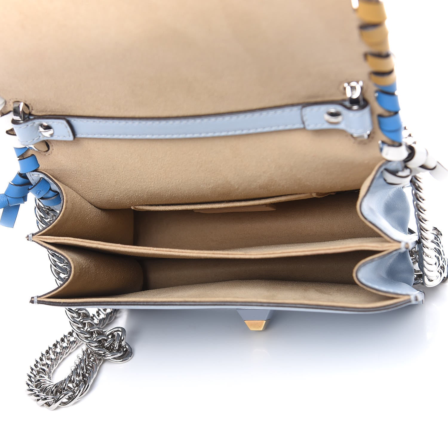 Fendi Vitello Liberty Whipstitch Bow Small Kan I Shoulder Bag Azzurro Polvere Multicolor 5 of 9