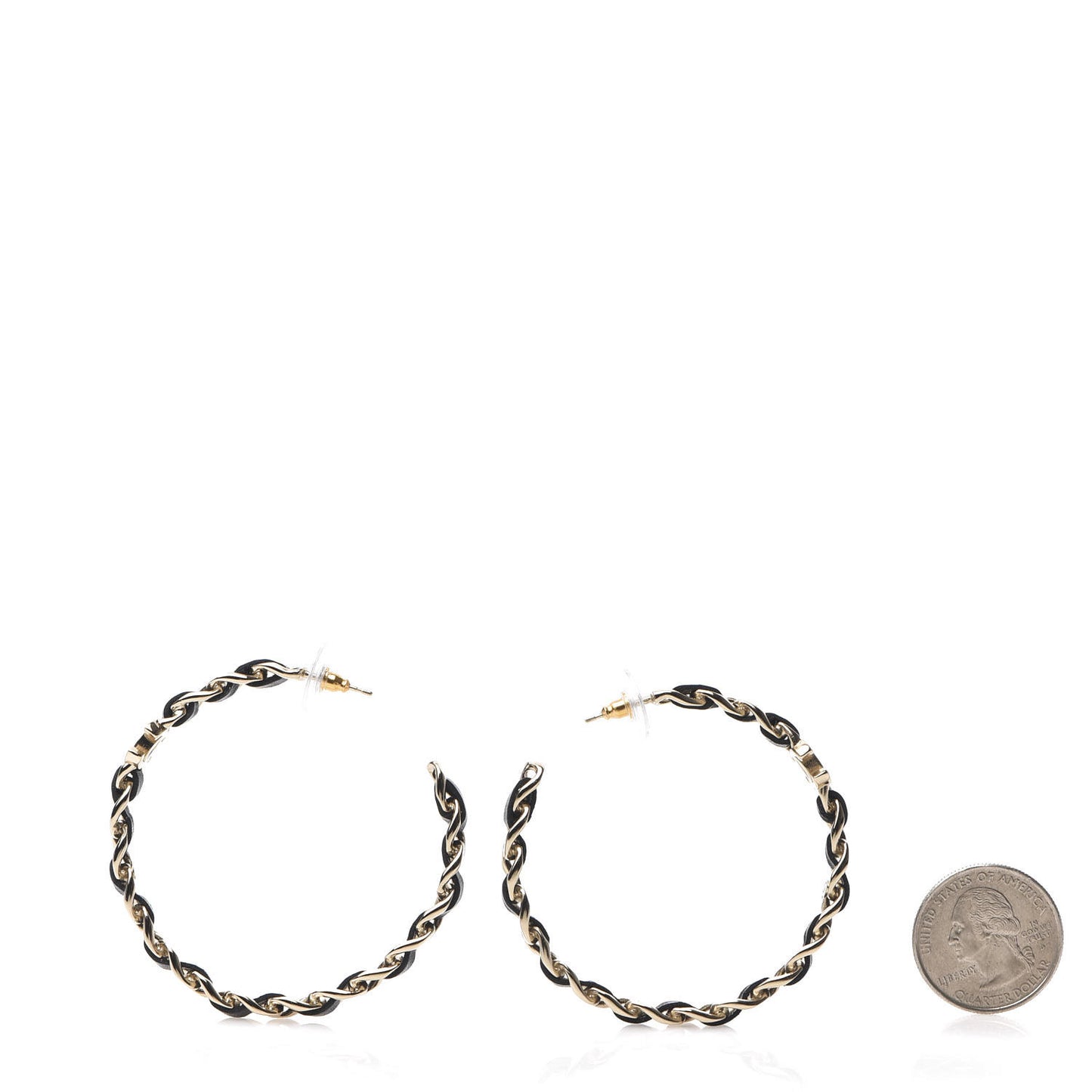 Lambskin CC Chain Hoop Earrings Matte Gold Black