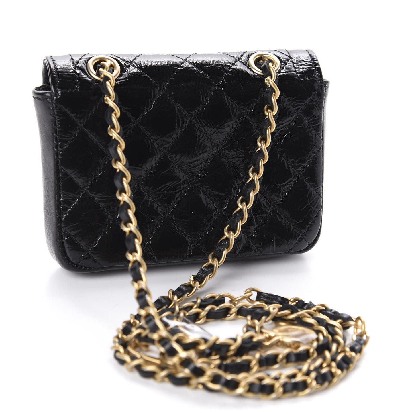 Shiny Aged Calfskin Quilted Waist Belt Bag Black