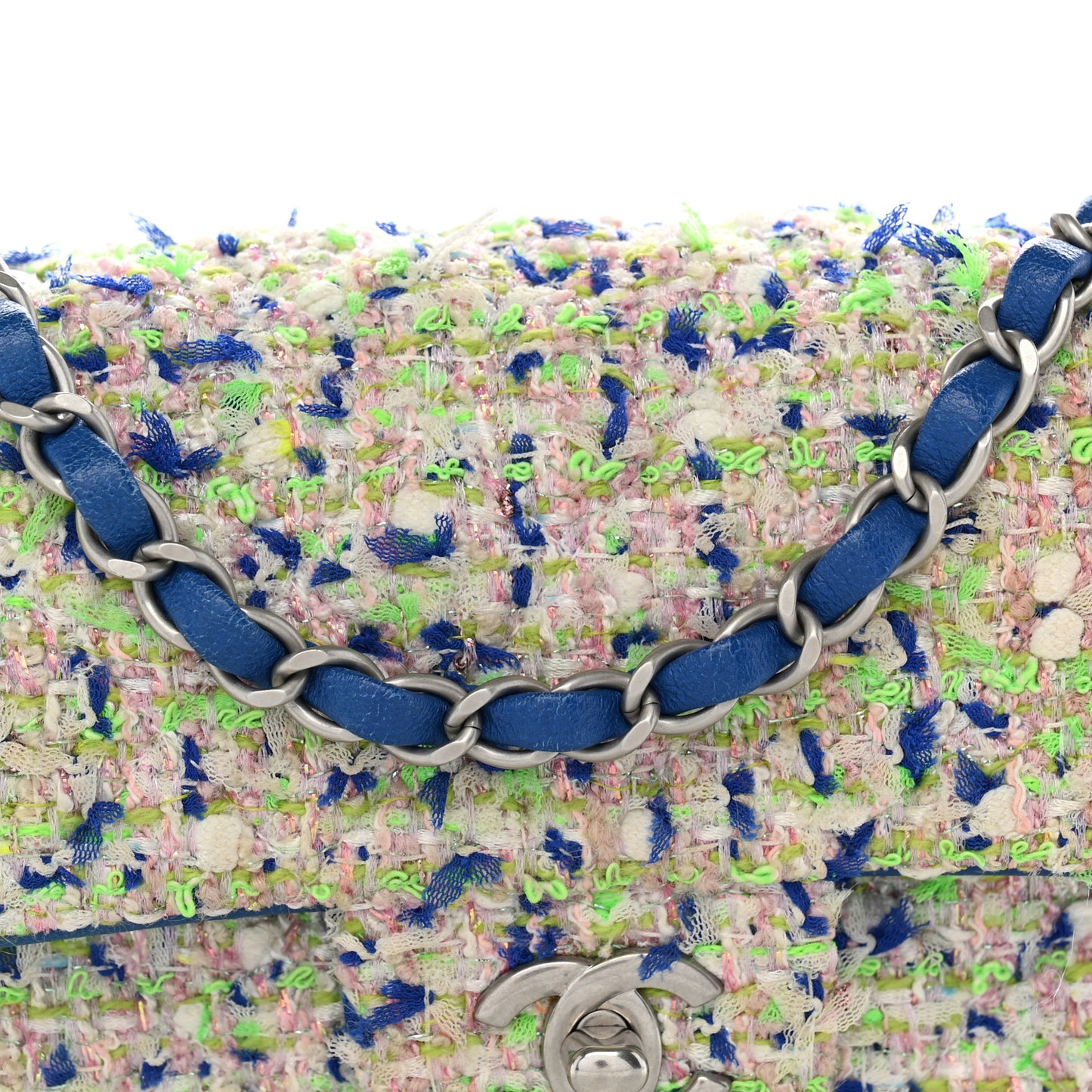 Tweed Quilted Mini Rectangular Flap Blue White Green