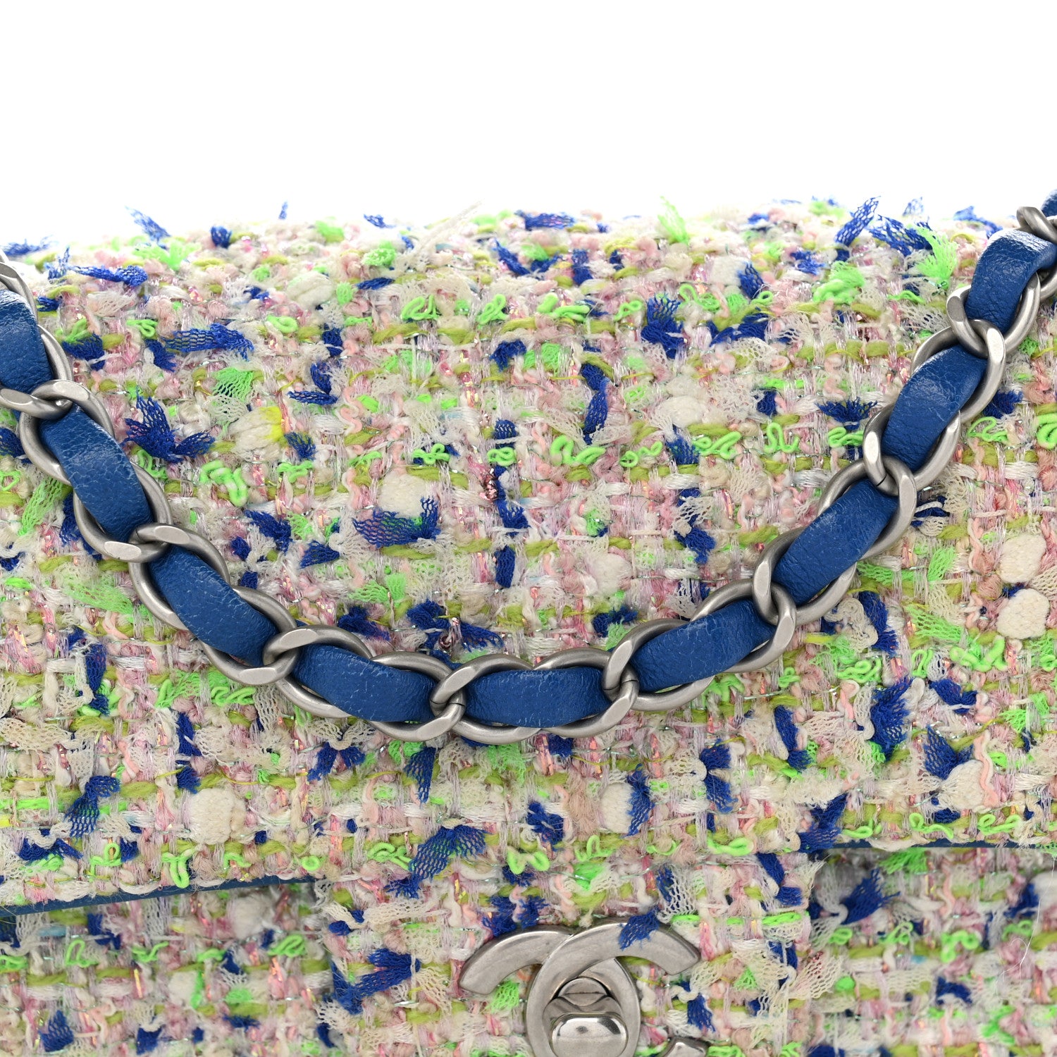 Chanel Tweed Quilted Mini Rectangular Flap Blue White Green 7 of 10
