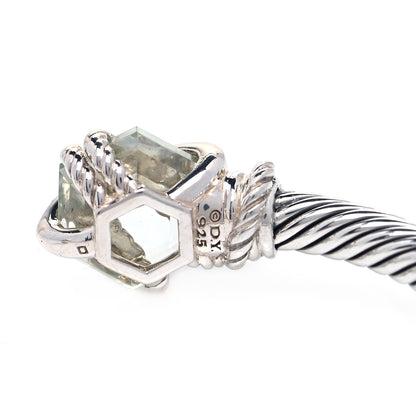 David Yurman Sterling Silver Pave Diamond Prasiolite 4mm Cable Wrap Bracelet 7 of 8