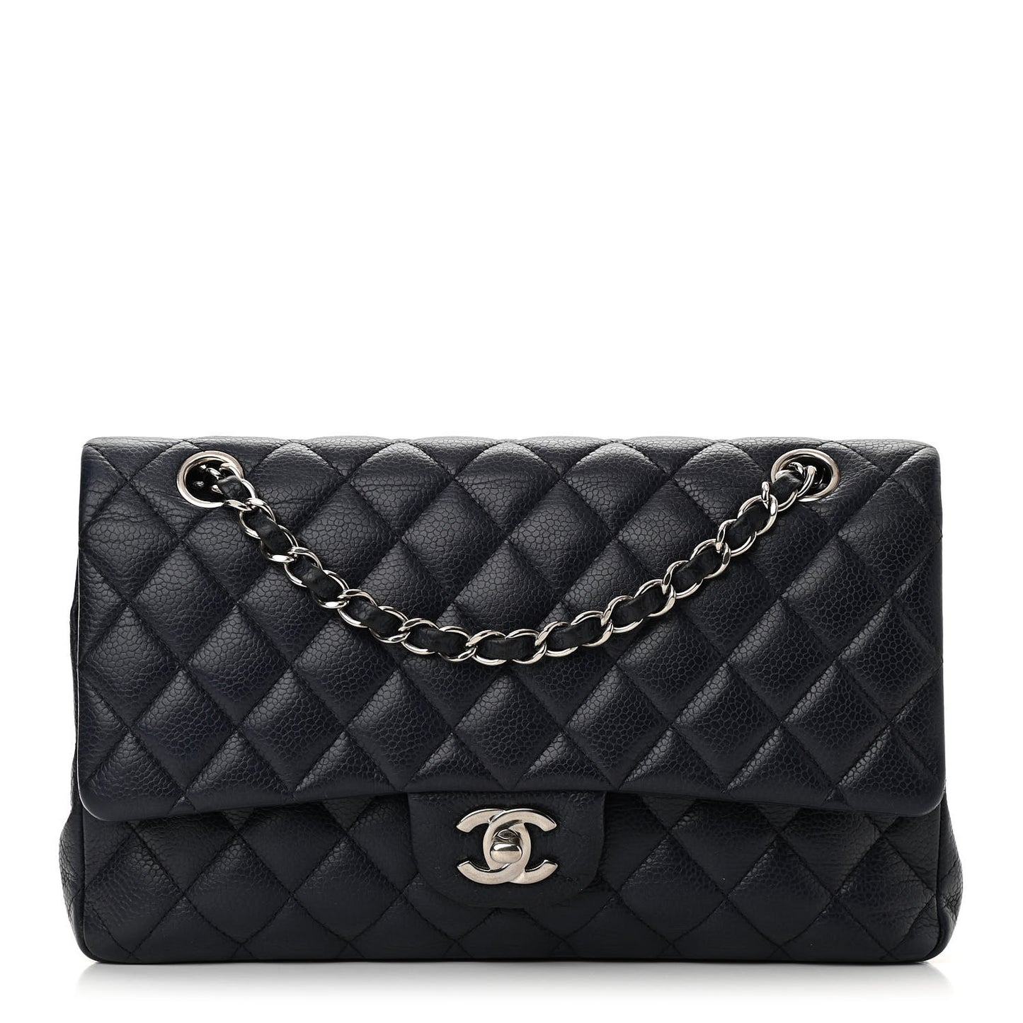 Caviar Quilted Medium Double Flap Navy
