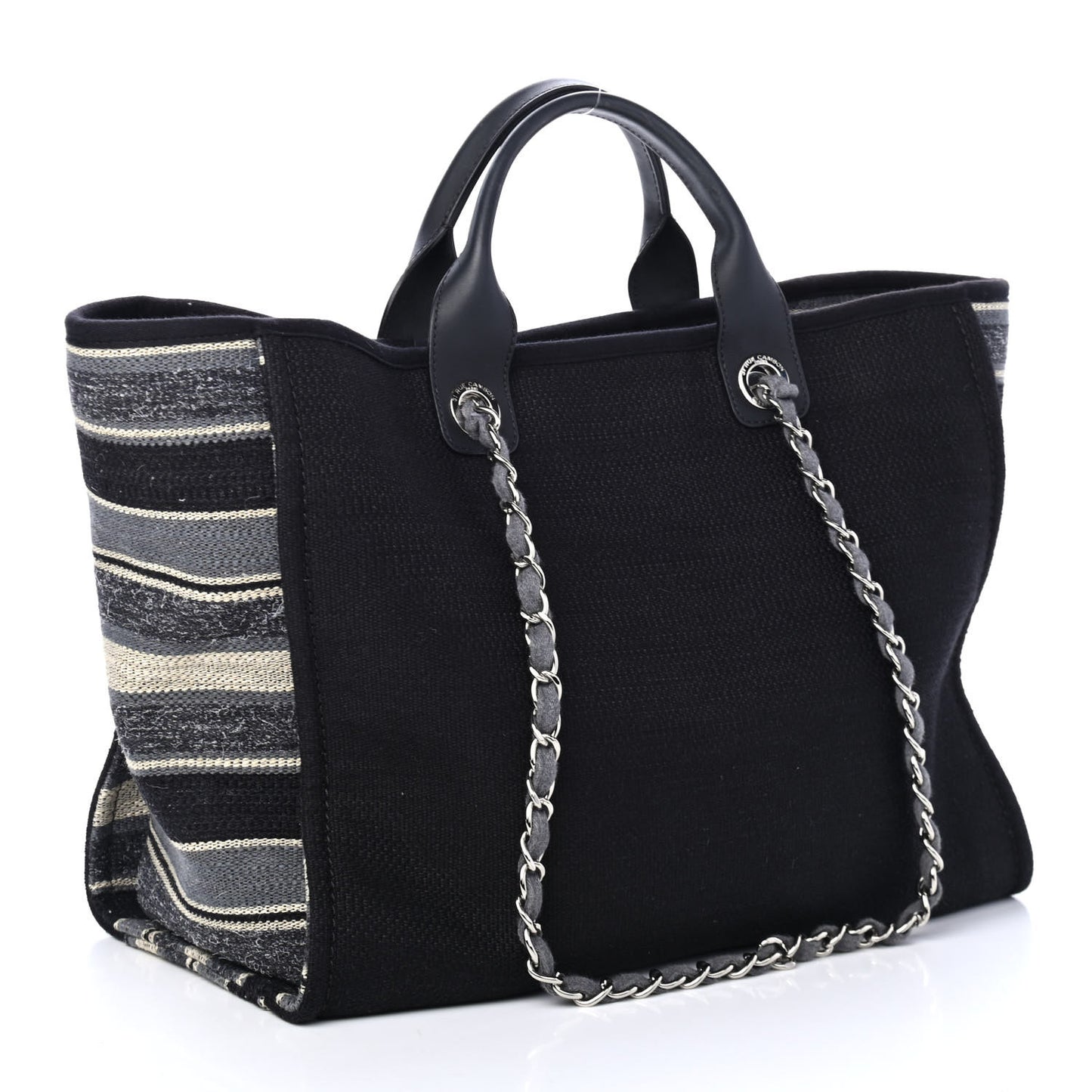 Striped Canvas Medium Deauville Tote Grey Black