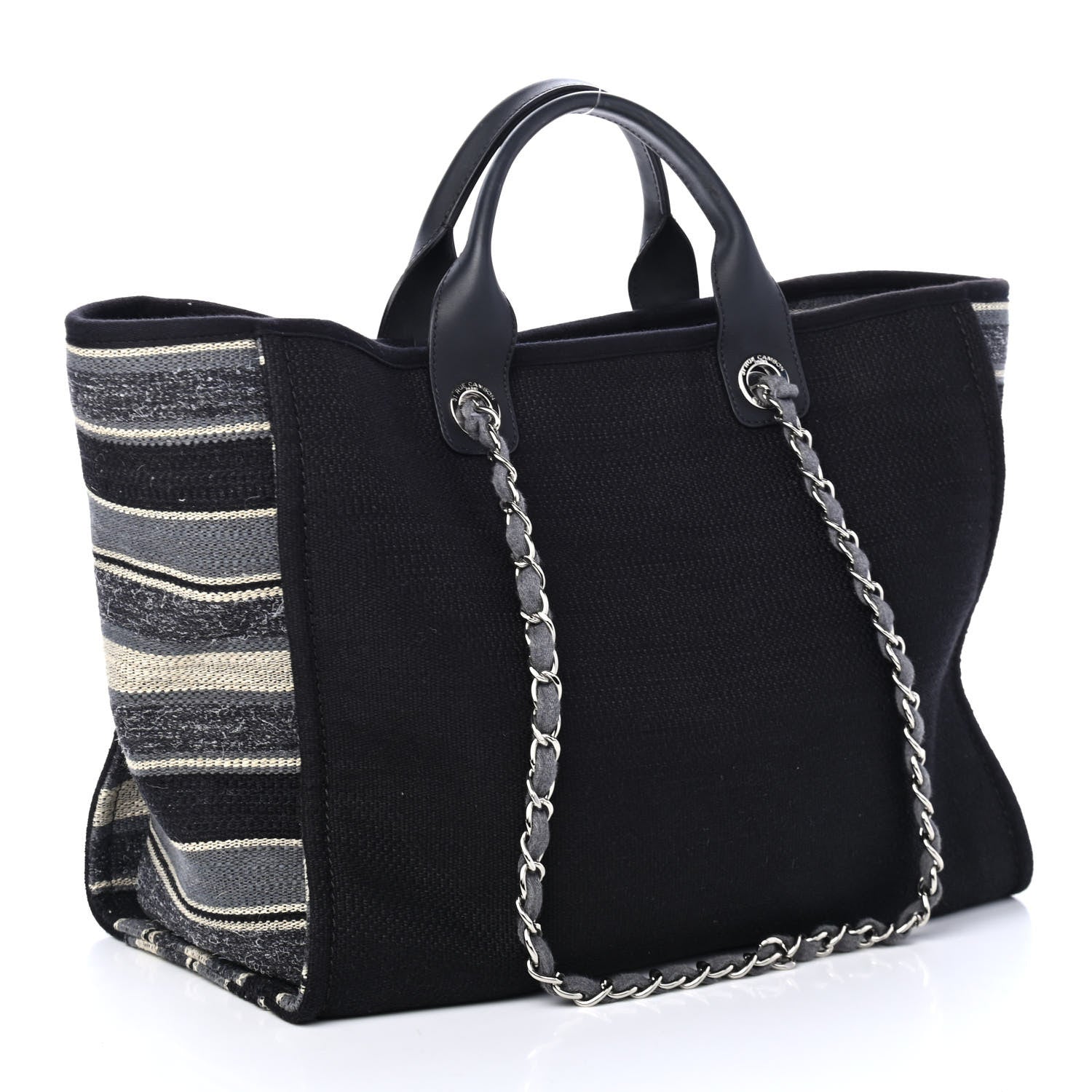 Chanel Striped Canvas Medium Deauville Tote Grey Black 2 of 4