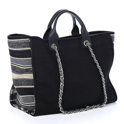Chanel Striped Canvas Medium Deauville Tote Grey Black 2 of 4
