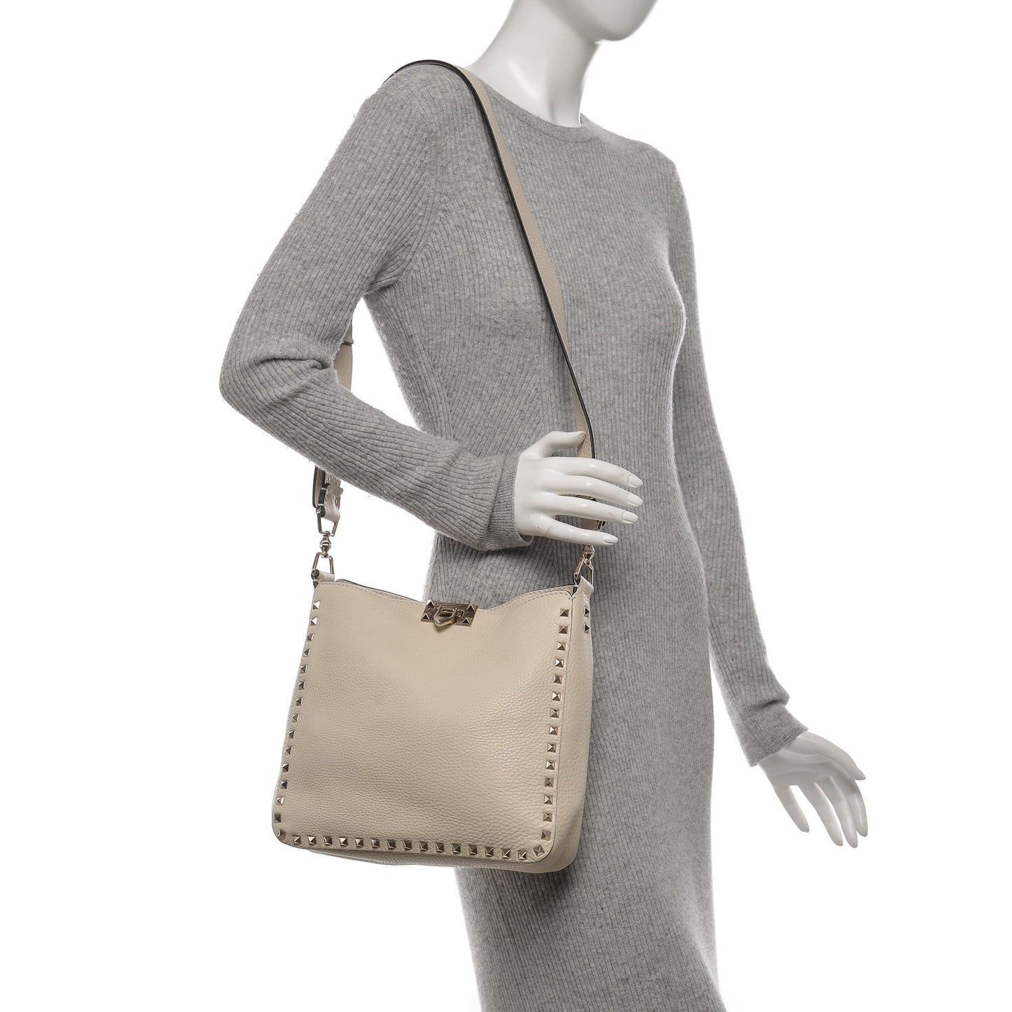 Pebbled Calfskin Small Rockstud Flip-Lock Messenger Bag Light Ivory