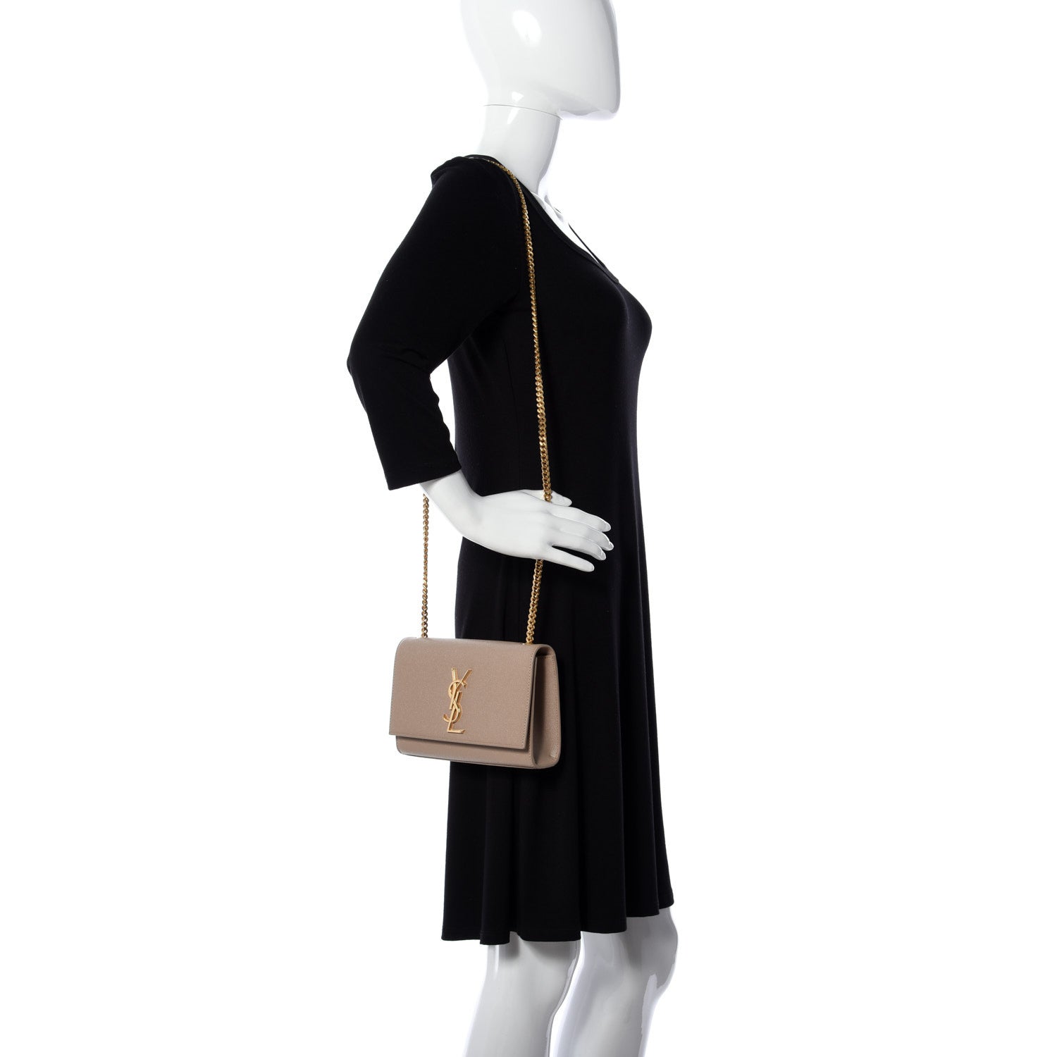 Saint Laurent Grain De Poudre Small Monogram Kate Satchel Dark Beige 2 of 8