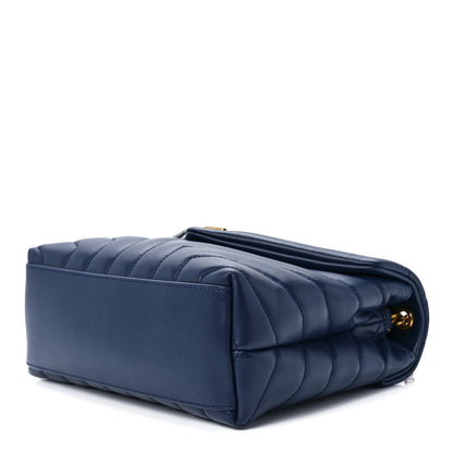 Saint Laurent Calfskin Y Quilted Monogram Small Loulou Chain Satchel Blue Charron 10 of 12