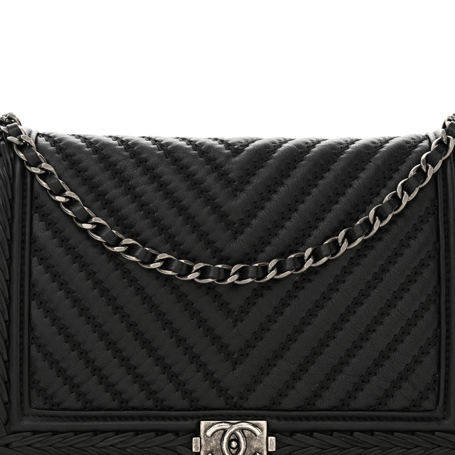 Chanel Calfskin Chevron Quilted Braided Boy Wallet On Chain WOC Black 9 of 14