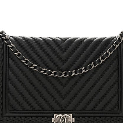 Chanel Calfskin Chevron Quilted Braided Boy Wallet On Chain WOC Black 9 of 14