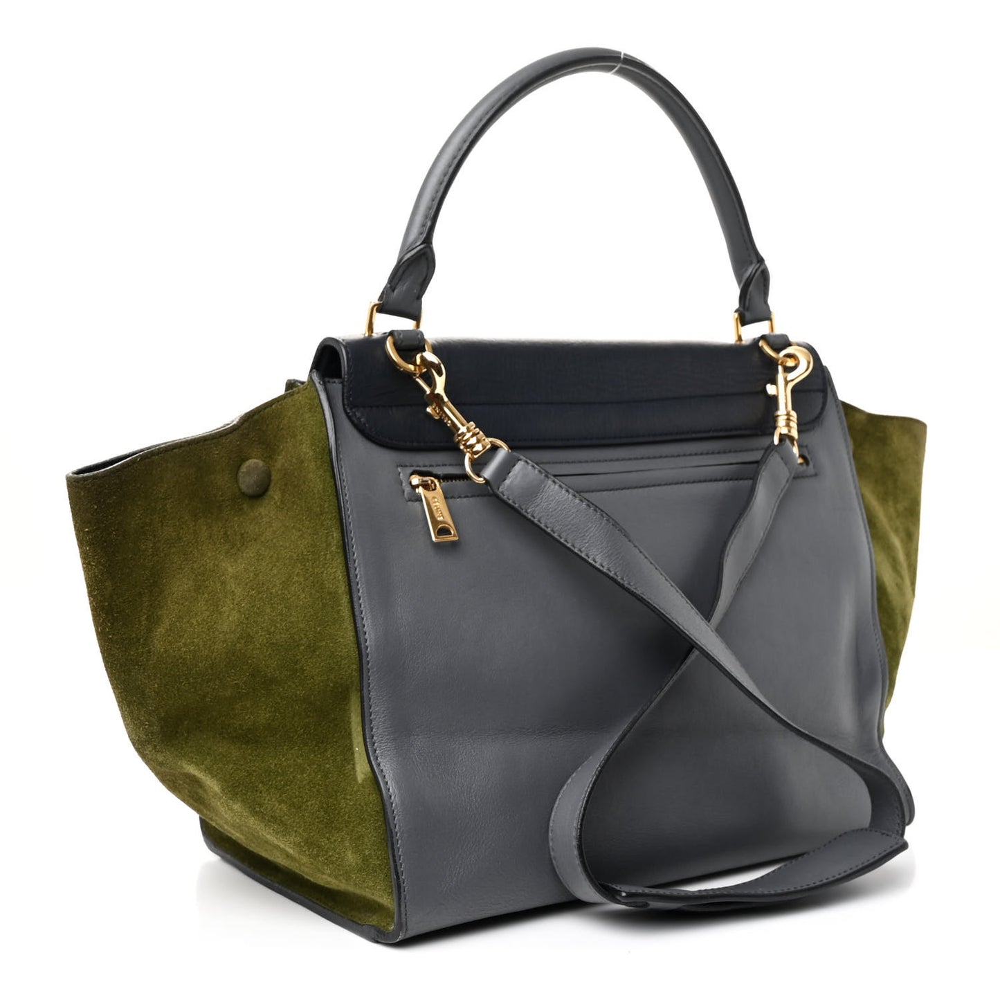 Calfskin Suede Medium Tri-color Trapeze Green