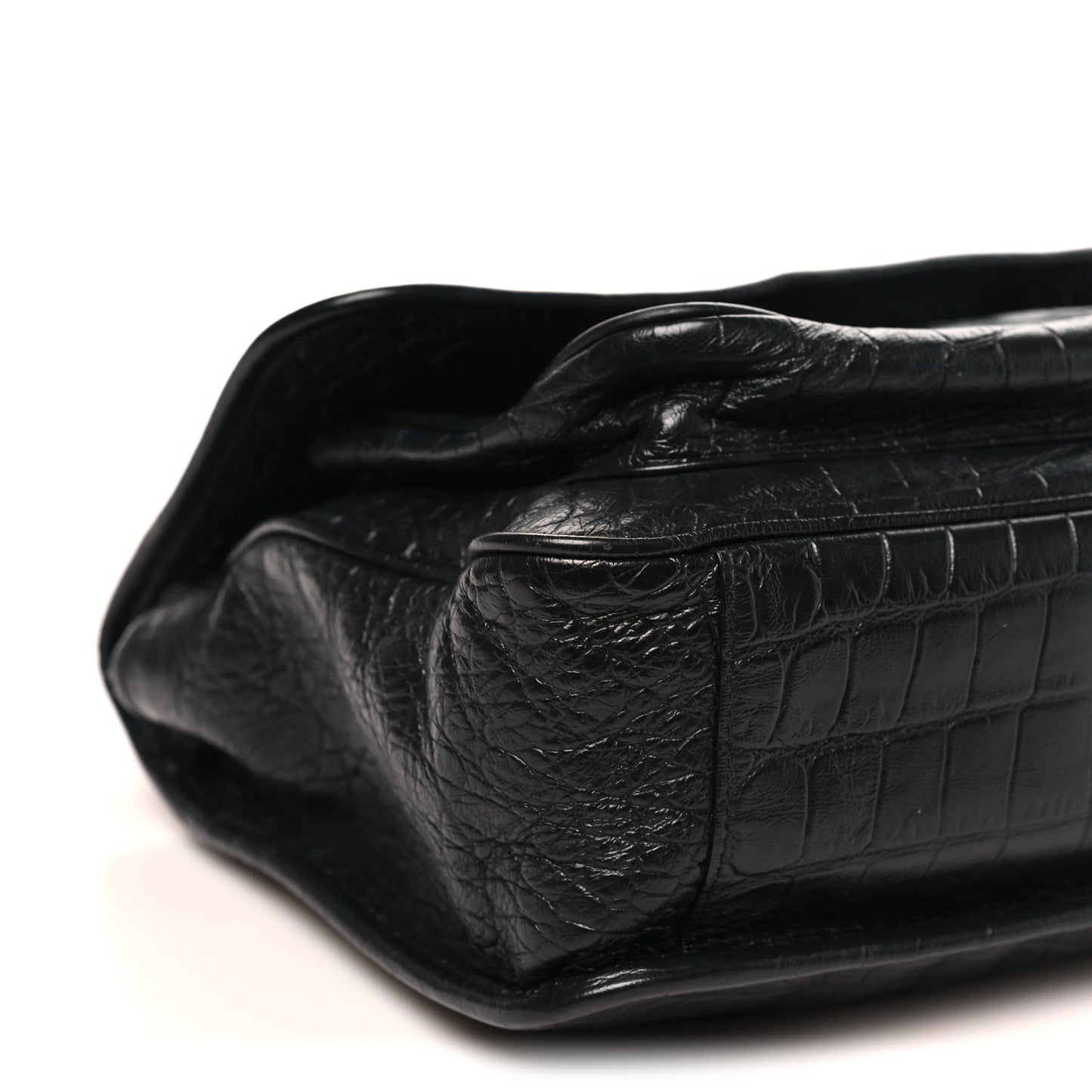 Crocodile Embossed Lambskin Monogram Medium Niki Chain Satchel Black