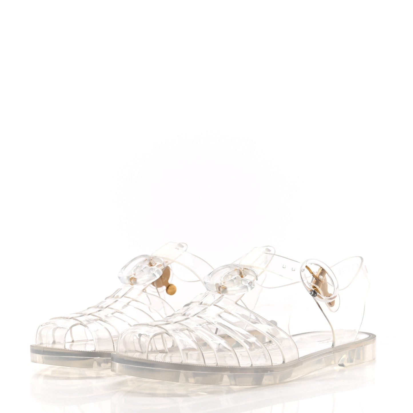 Shiny Rubber Double G Buckle Strap Sandals 36 Transparent