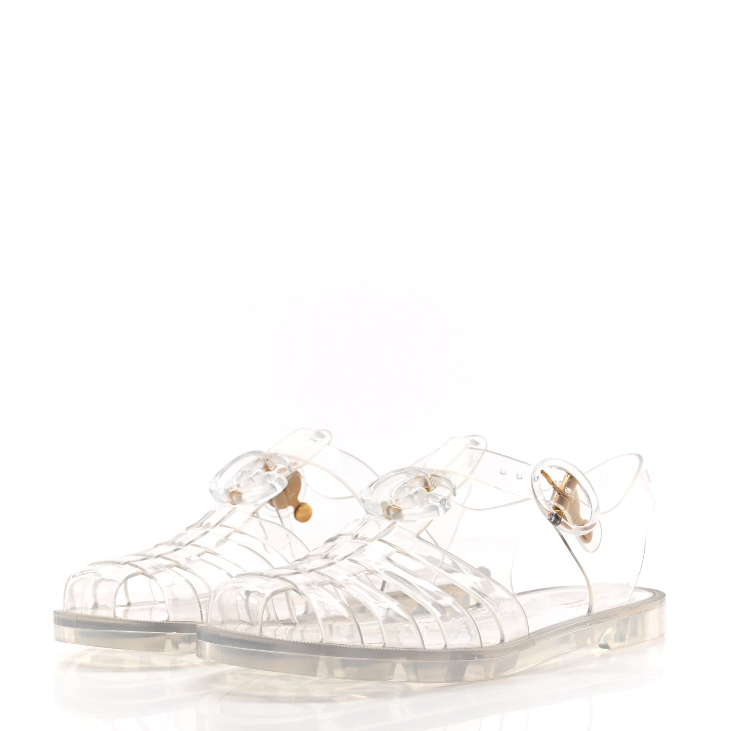 Gucci Shiny Rubber Double G Buckle Strap Sandals 36 Transparent 4 of 10