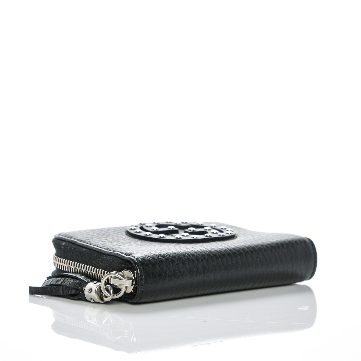 Pebbled Calfskin Studded Soho Compact Disco Zip Around Wallet Black