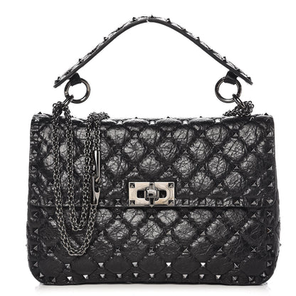 Valentino Garavani Craquele Nappa Medium Rockstud Spike Shoulder Bag Black 1 of 6