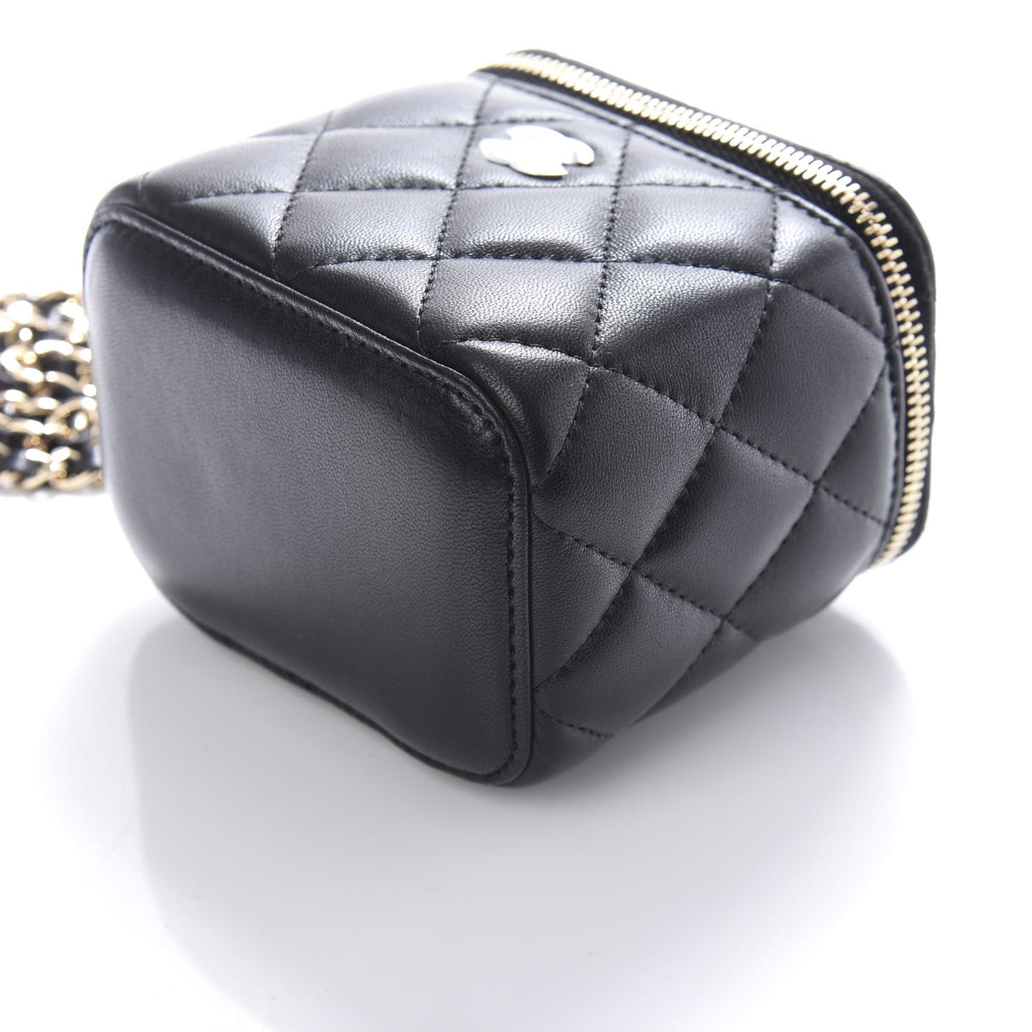 Lambskin Quilted Mini Vanity Case With Chain Black