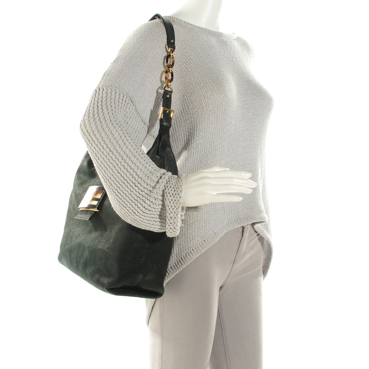 Fendi Vitello Savana Forever Hobo Black Tartaruga Natural 2 of 10