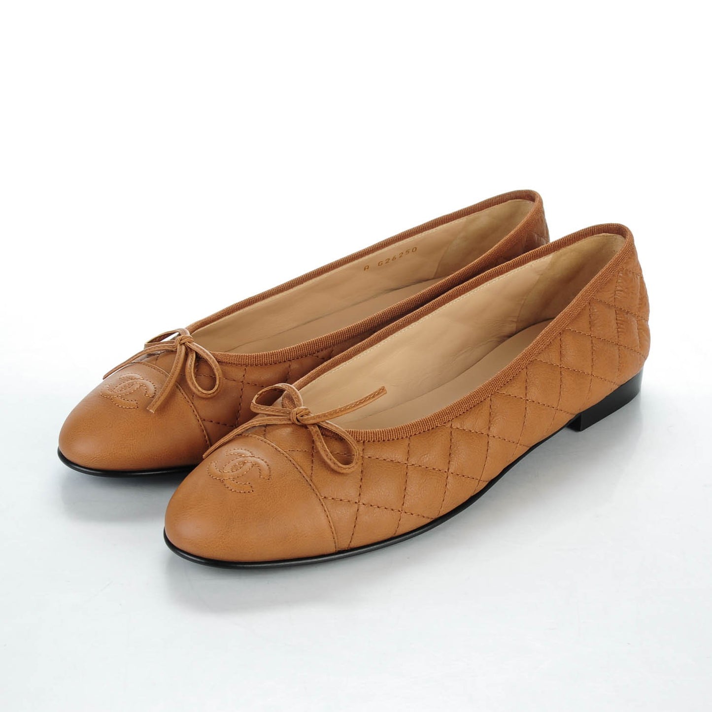 Aged Calfskin Quilted CC Cap Toe Ballerina Flats 42 Light Brown
