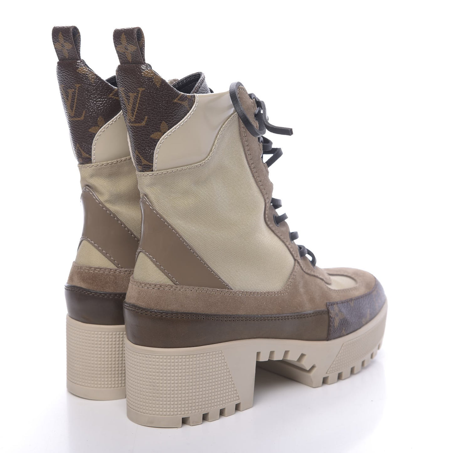 Suede Calfskin Monogram Laureate Platform Desert Boots 37 Beige