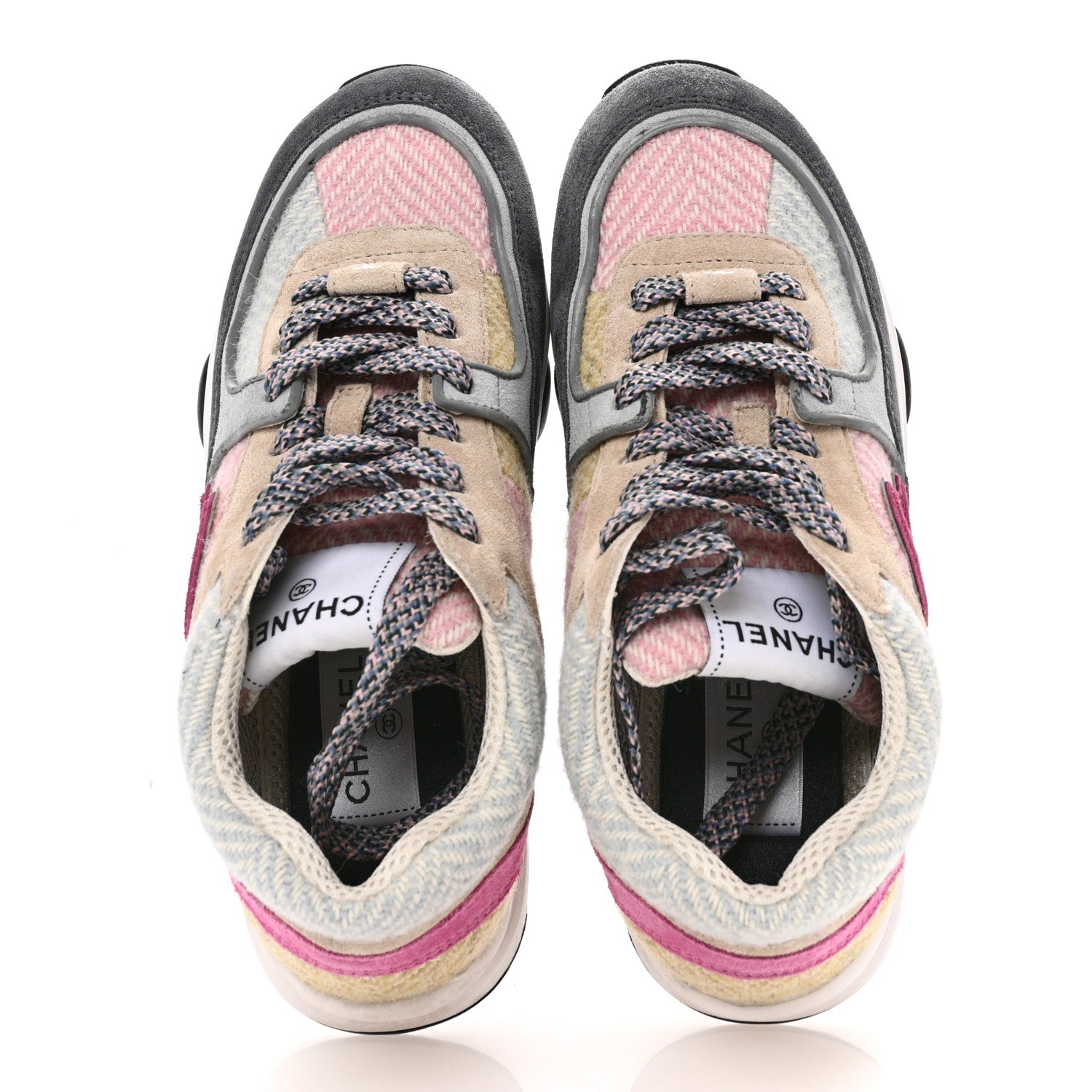 靴 CHANEL 36 Chanel Fabric Suede Calfskin CC Sneakers 36 Pink Beige Multicolor