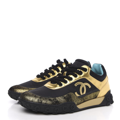 Chanel Metallic Lambskin Satin Finish Womens CC Sneakers 39 Black Gold 3 of 8