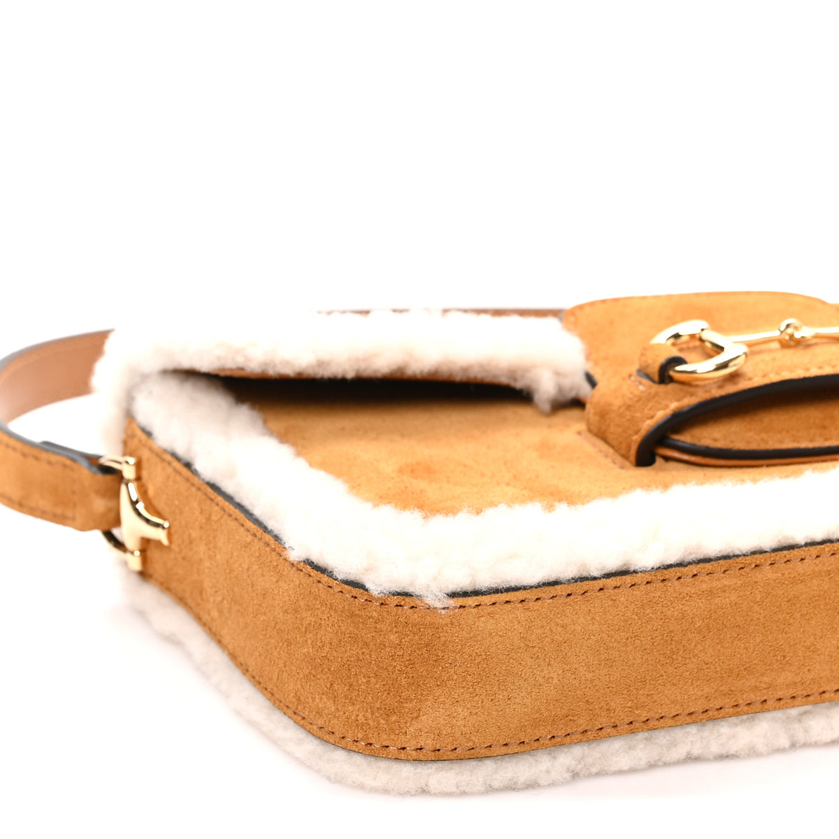 Gucci Suede Shearling Horsebit Mini 1955 Shoulder Bag Honey Beige Milk 10 of 12