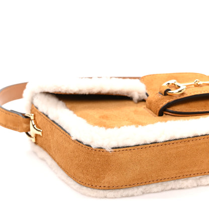 Gucci Suede Shearling Horsebit Mini 1955 Shoulder Bag Honey Beige Milk 10 of 12
