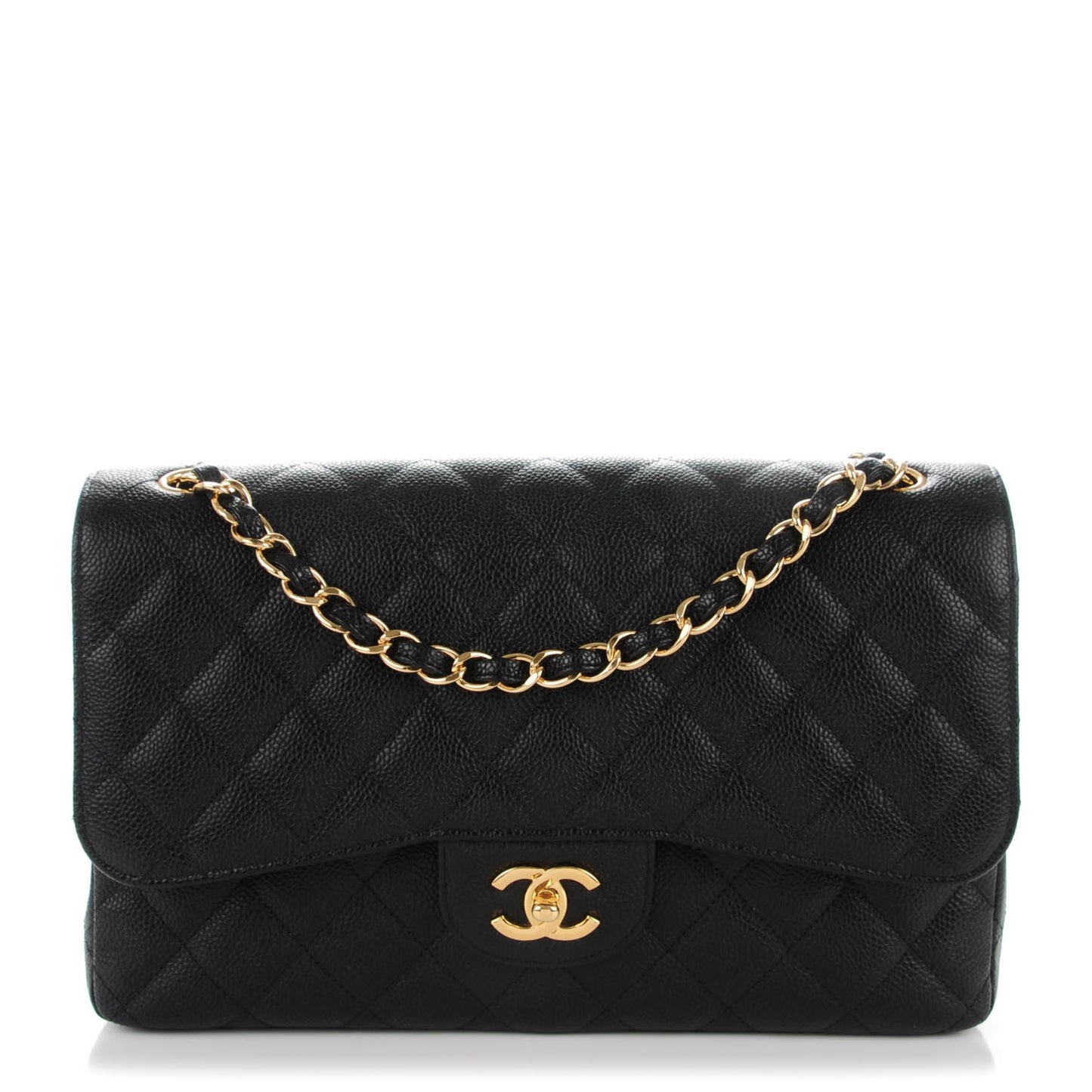 Caviar Quilted Jumbo Double Flap Black