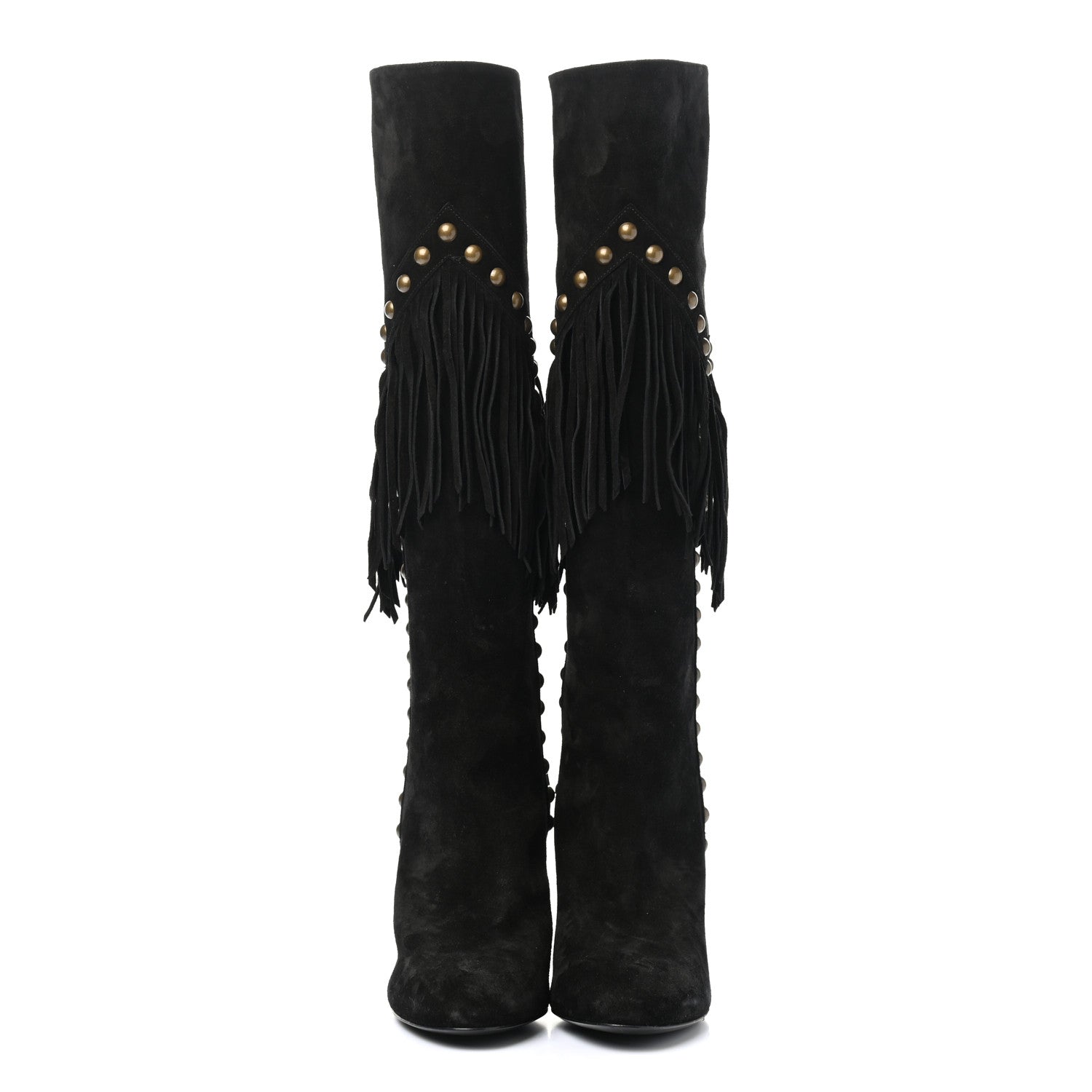 Saint Laurent Suede Fringe Otterproof Light Studded Grace 105 Boots 37 Black 2 of 9